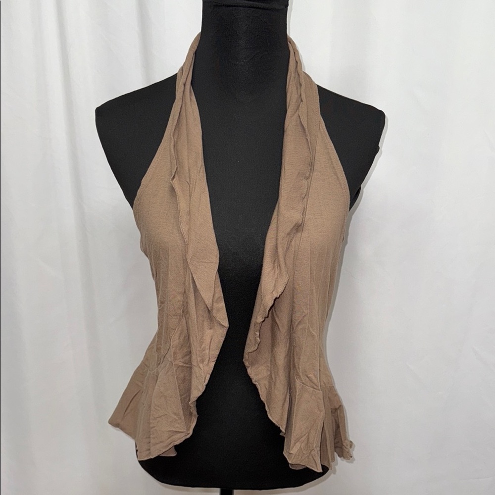 Maurices Brown Neutral Draped Halter Top / Open Front Vest. Festival Casual